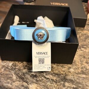 Versace Sky Blue Belt with Medusa Emblem